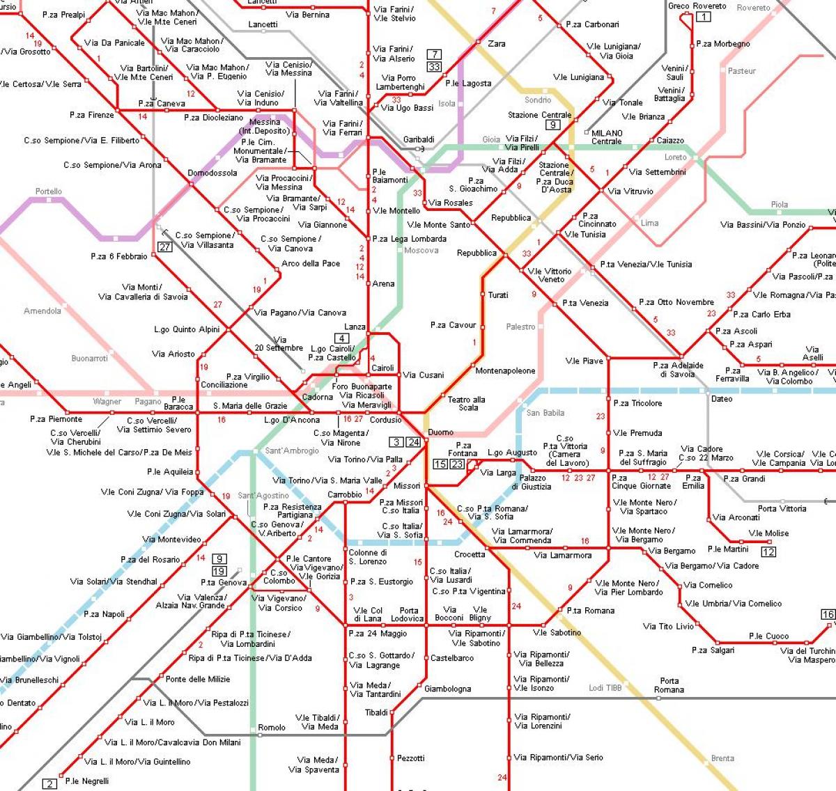 трамвај у Милану мапи