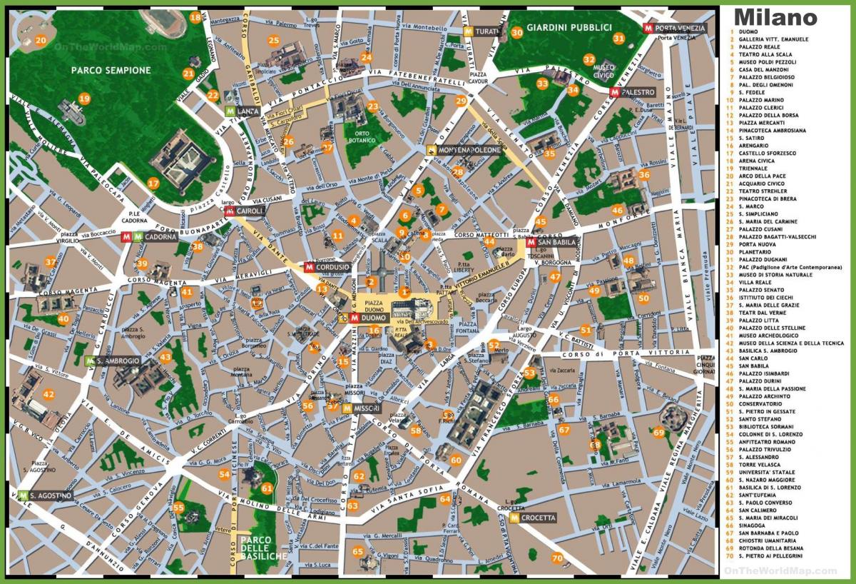 карта Милана Италија атракције