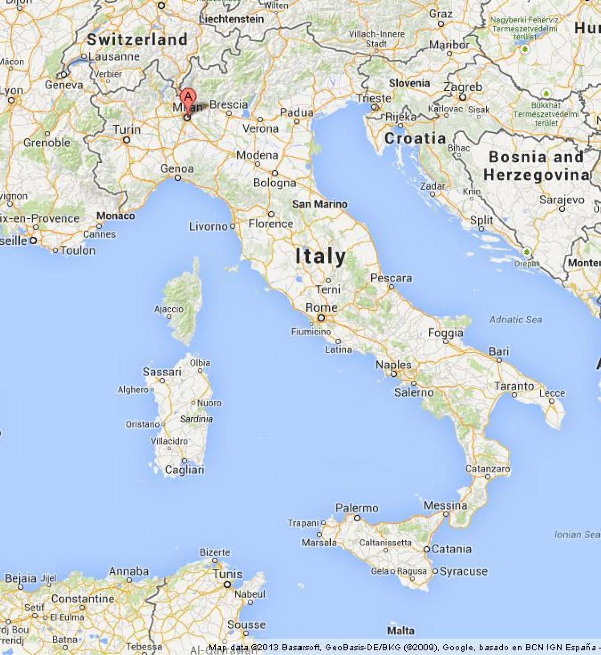 Милан на мапи света