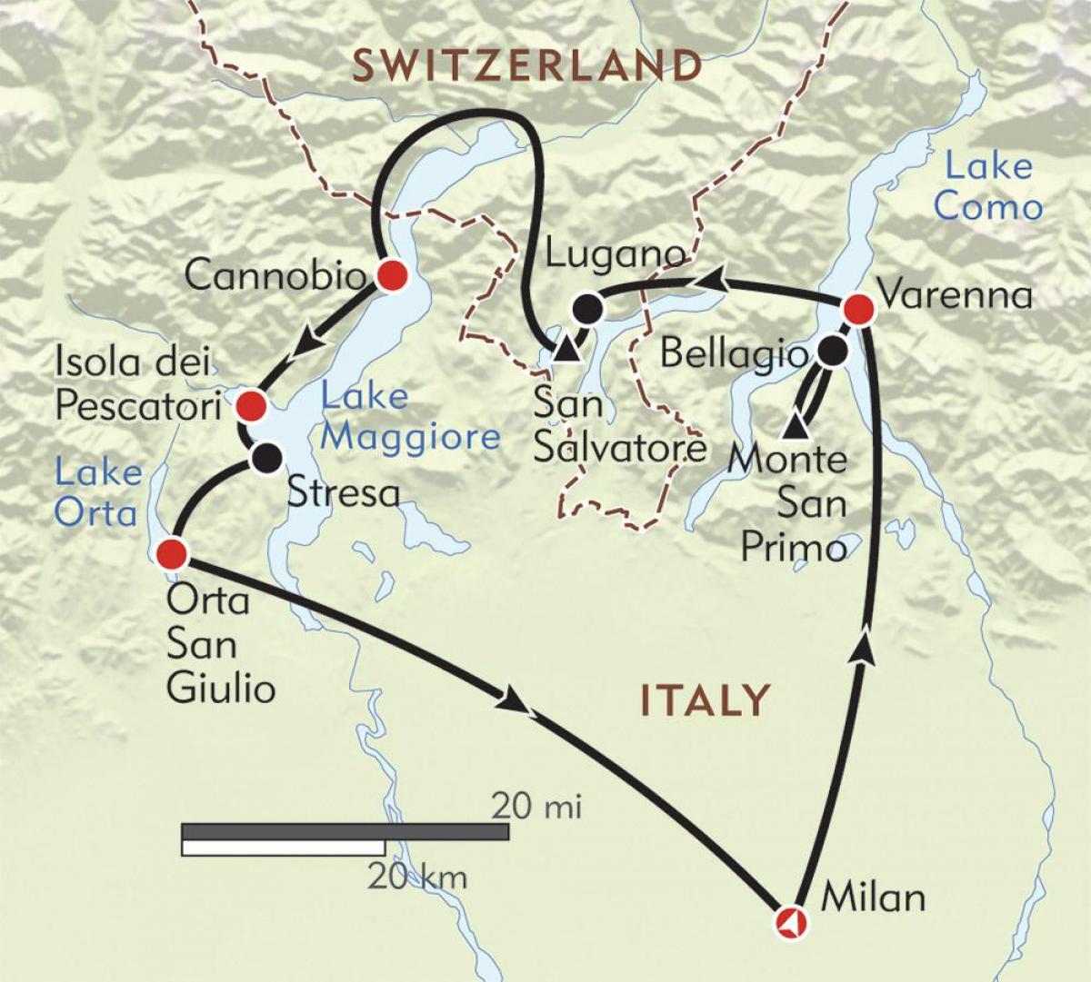 карта Милана језера