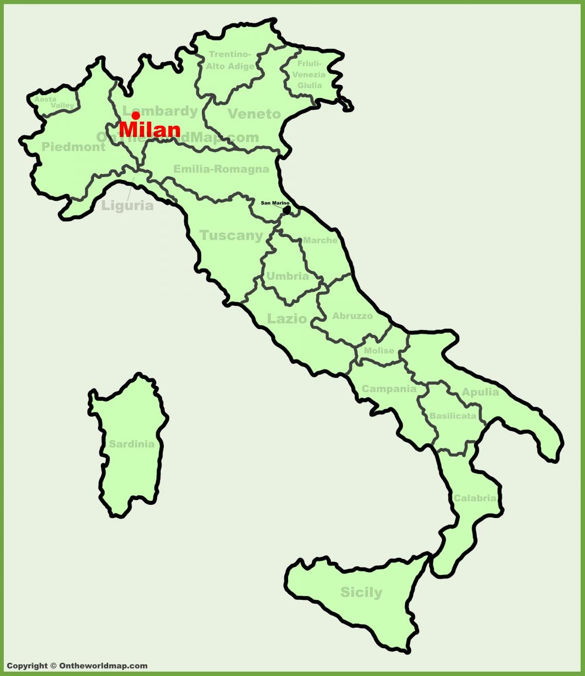 мапа Италије показује Милан