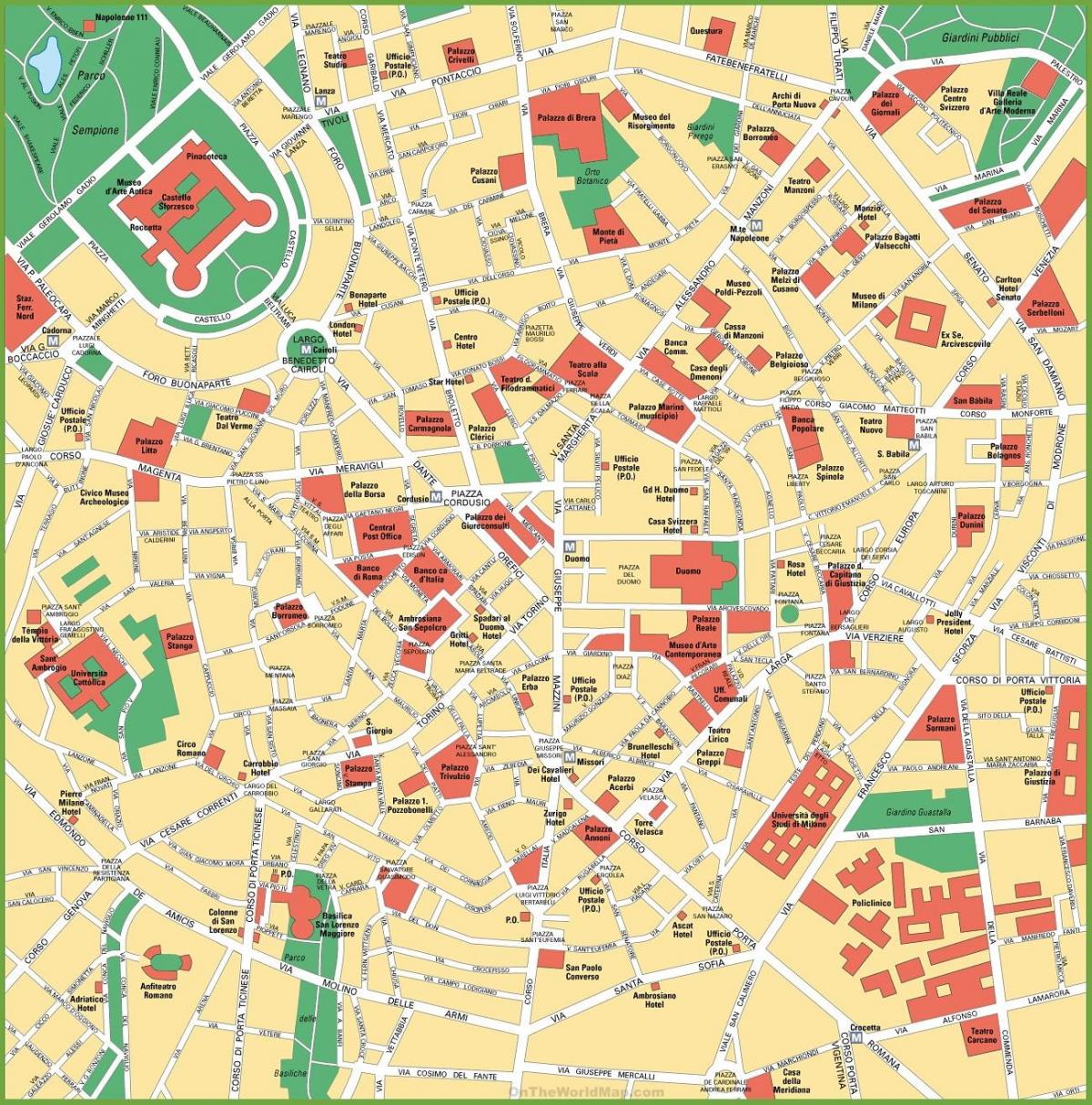 мапа града Милан, Италија
