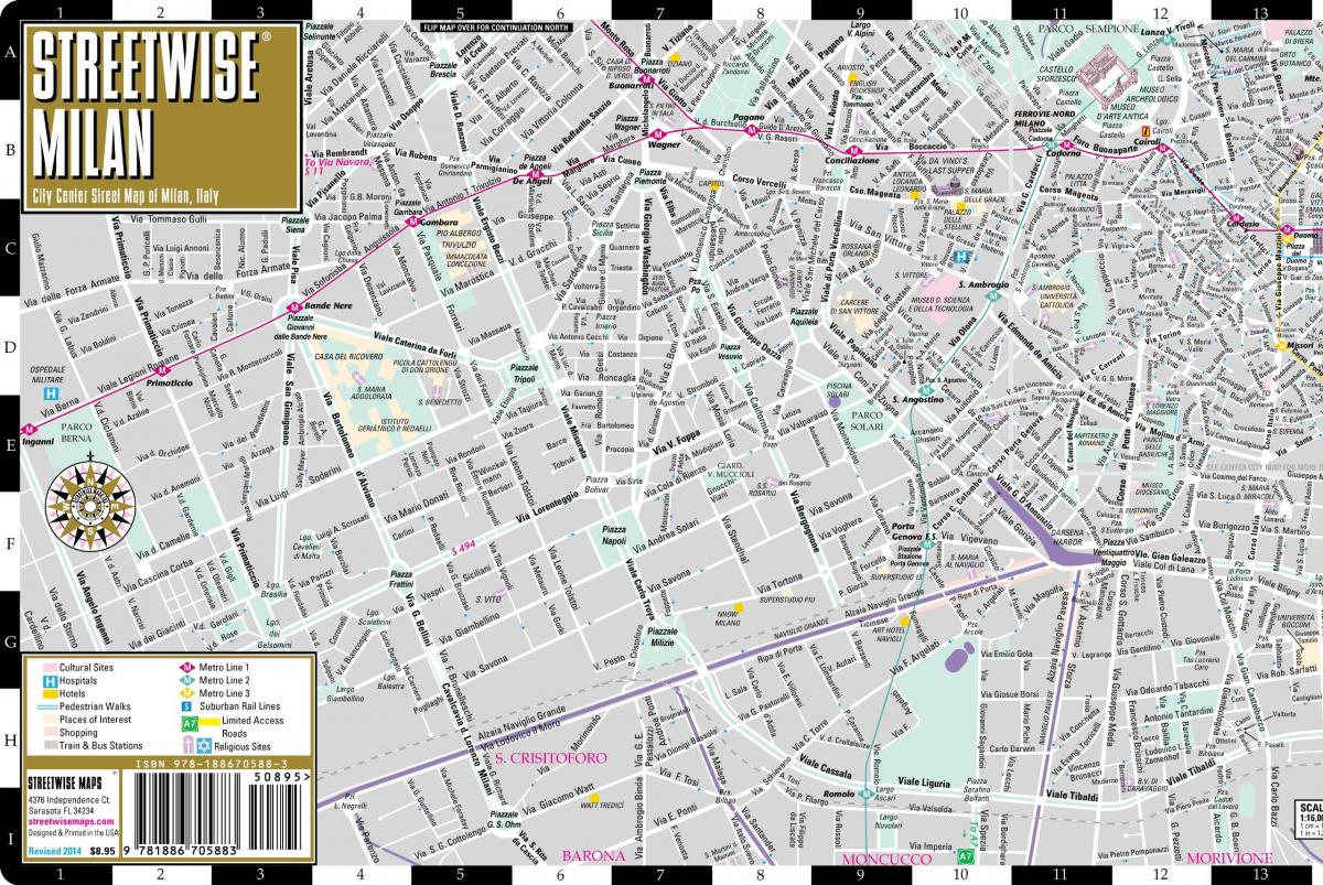 карта улицама центра града Милан 